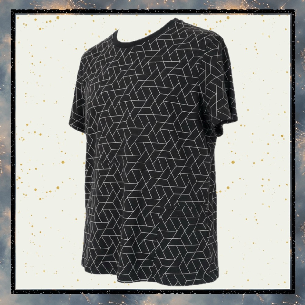Original Use Black Geometric Print Tee L | Minimalist Streetwear Pattern Shirt